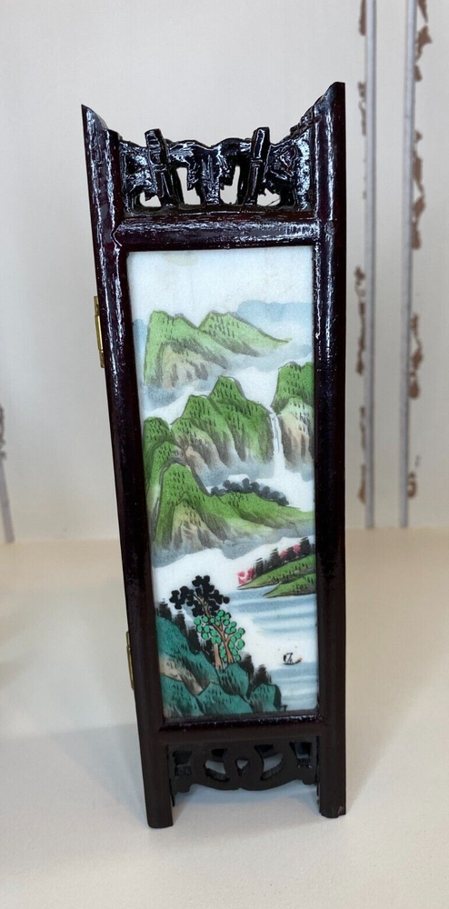 Marble Articles 8” High 2-Sided Hand Painted Mini Screen Pandas & Seasons