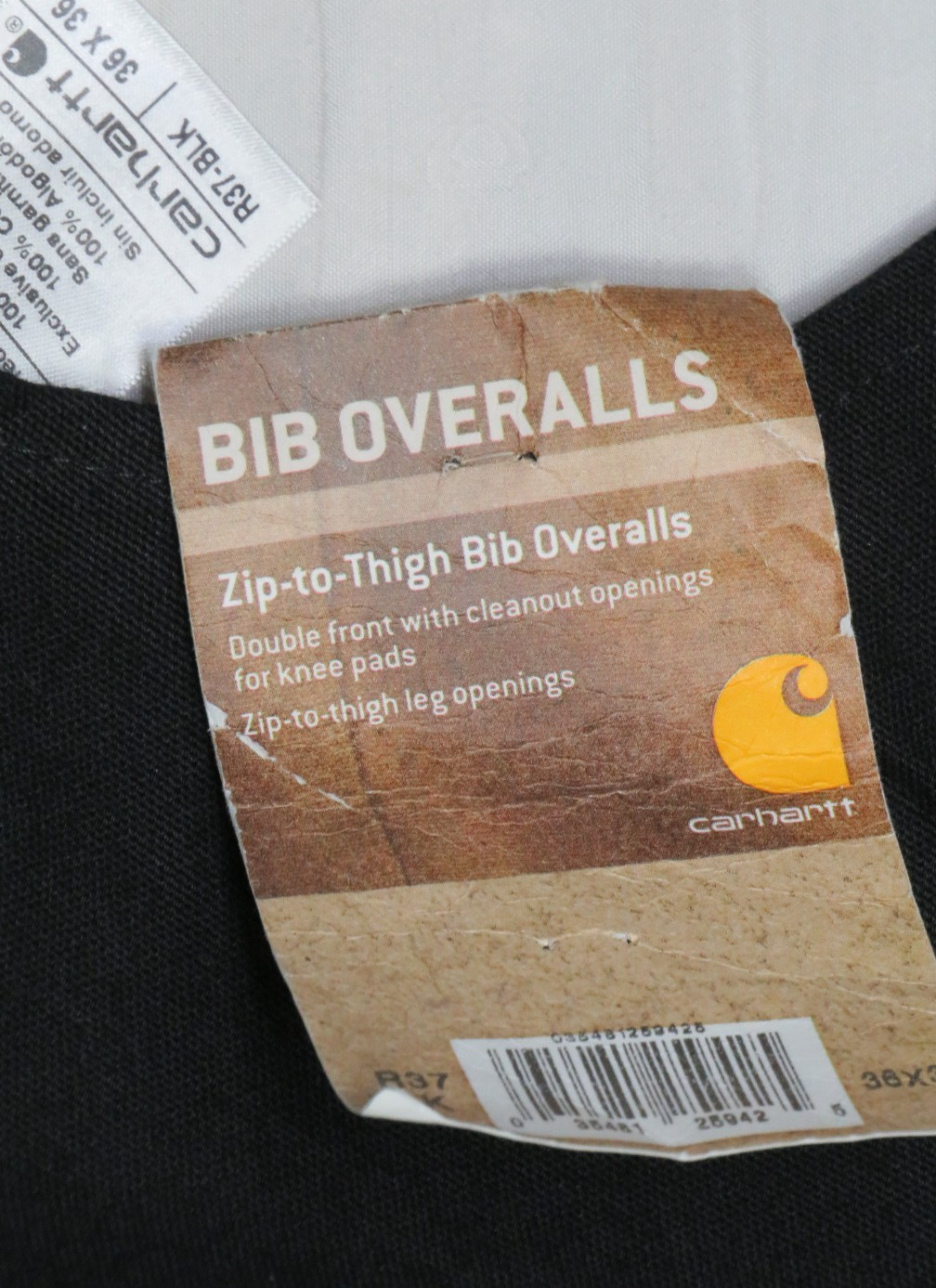 CARHARTT 36X36 BLACK BIB OVERALLS R37 BLK ZIP TO THIGH DOUBLE FRONT NEW NWT