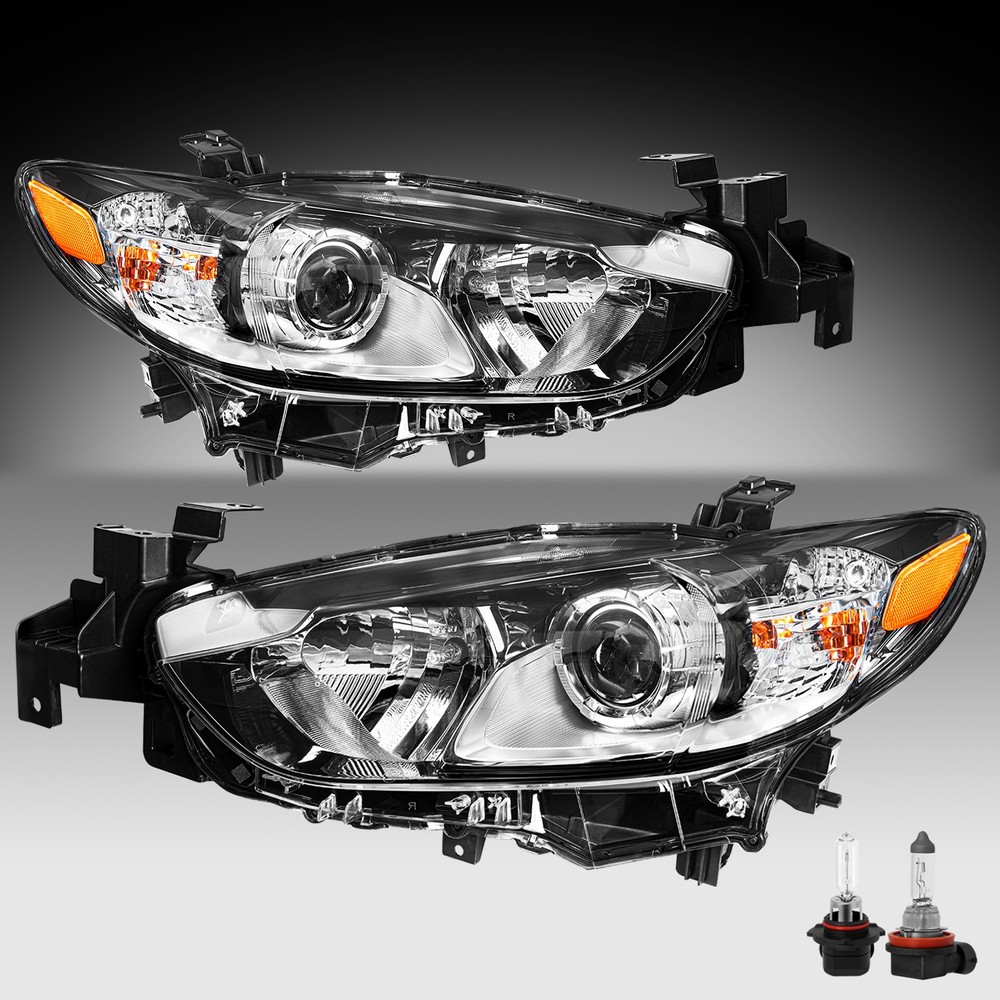 Right+Left Headlights For 2014 2015 2016 2017 Mazda 6 Black Housing Halogen Type