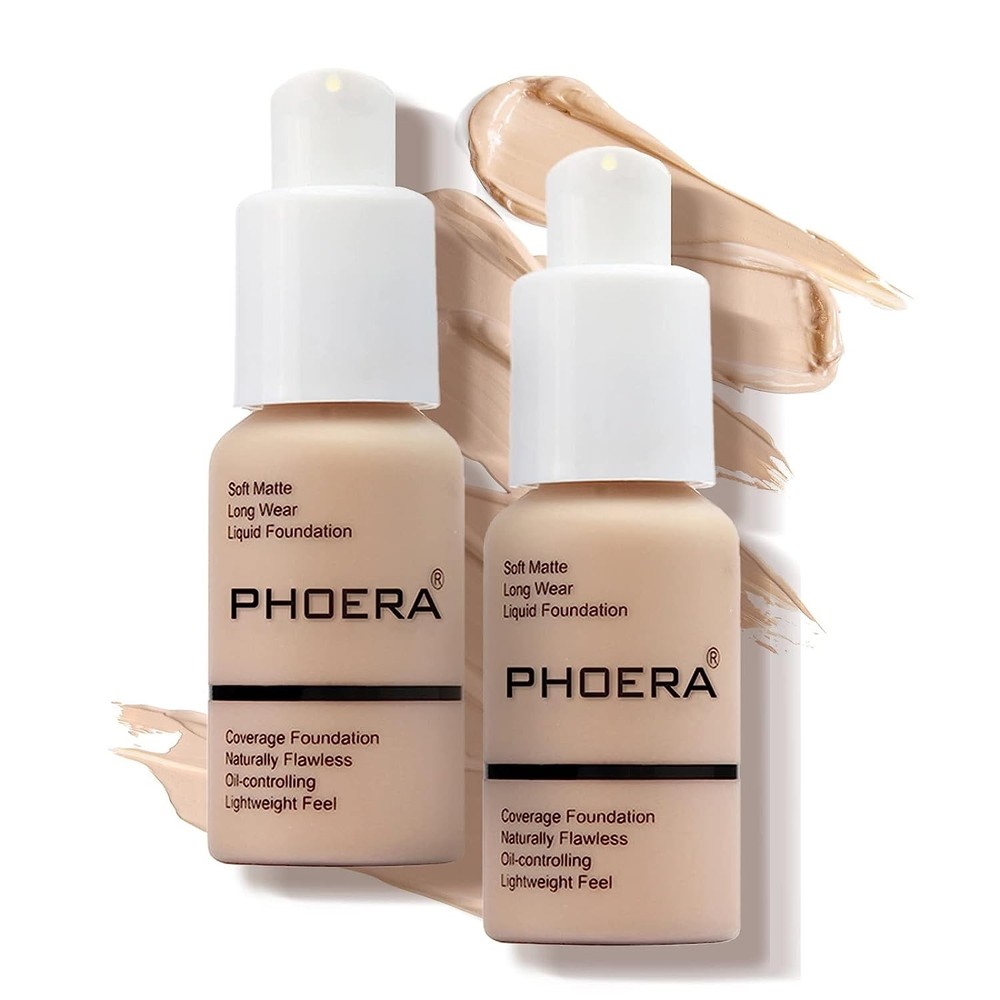 2 Pack Phoera Foundation Makeup Full Coverage Liquid Base Long Lasting Shade