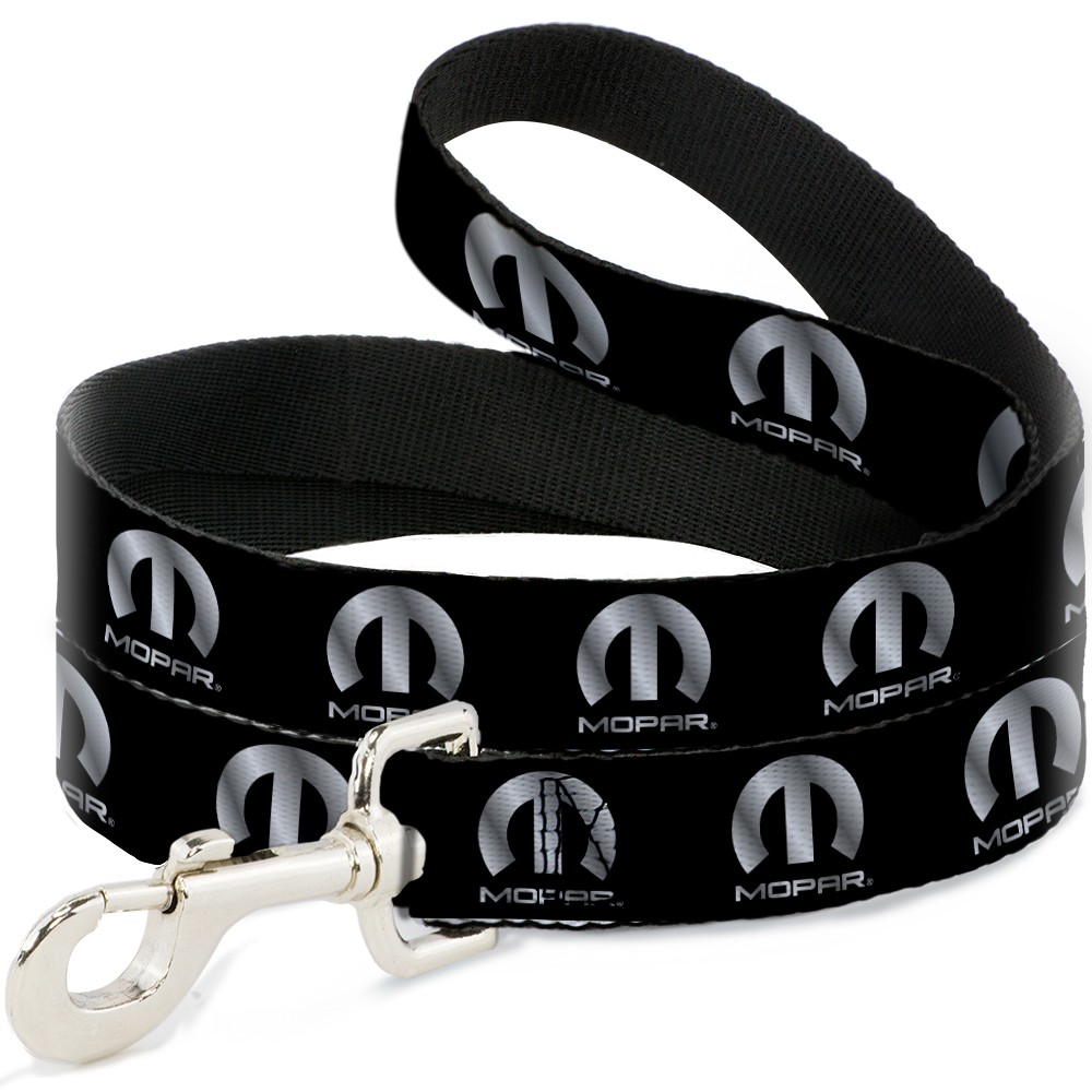 Dog Leash MOPAR Logo Repeat Black/Silver Gradient NARROW 0.5"