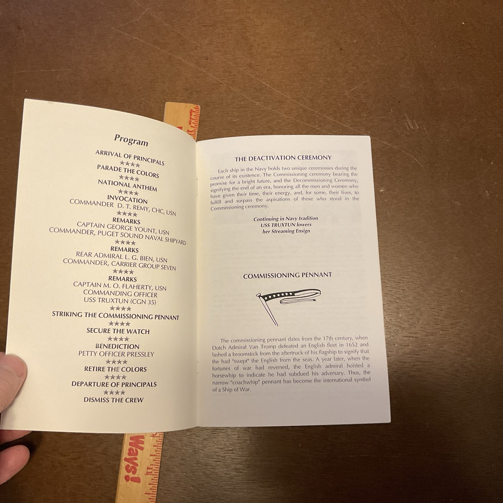 1995 Decommissioning Ceremony USS TRUXTUN CGN 35 Handout Pamphlet Vintage