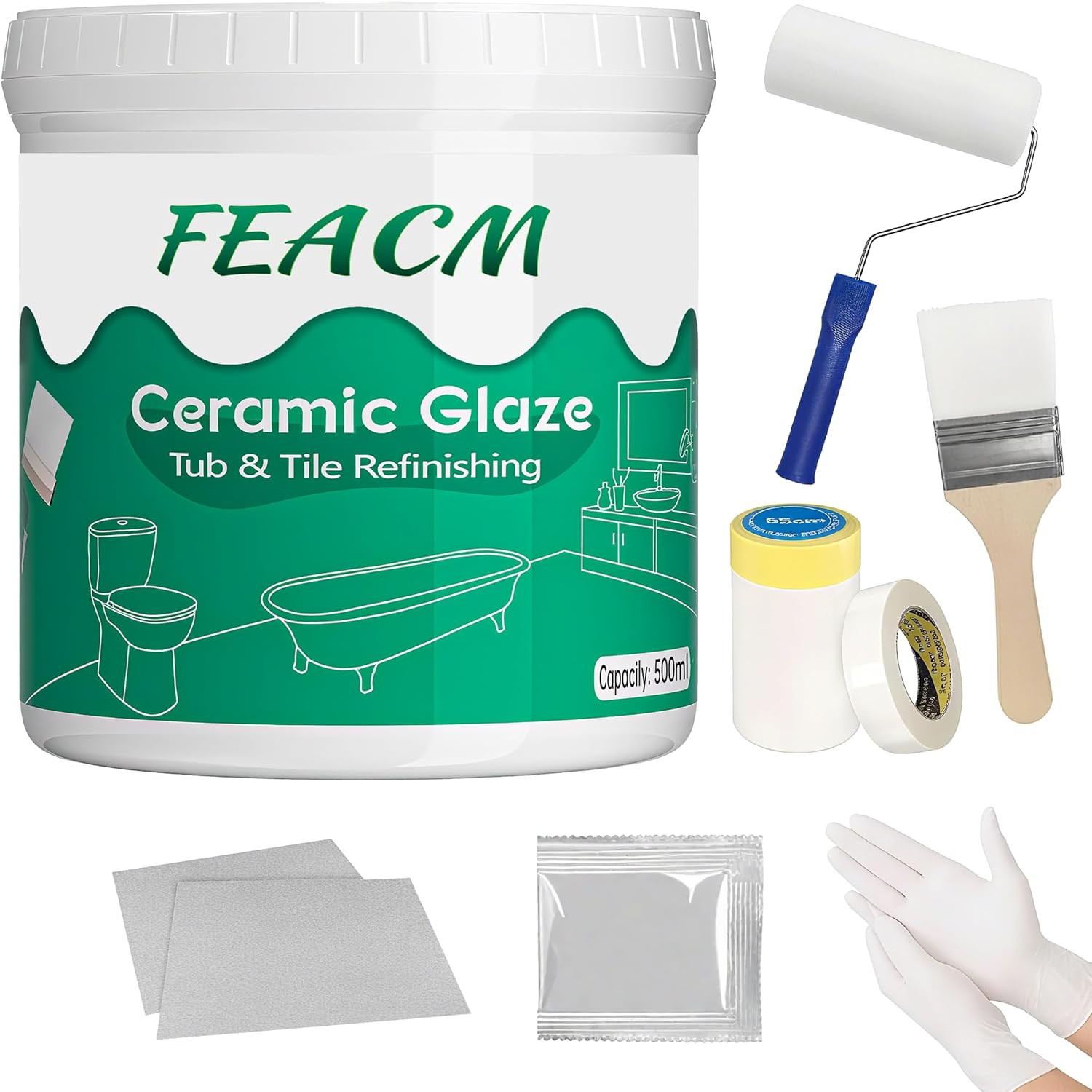 Tile Paint, Tub and Tile Refinishing Kit with Hardener, Tub Refinishing Kit Whit