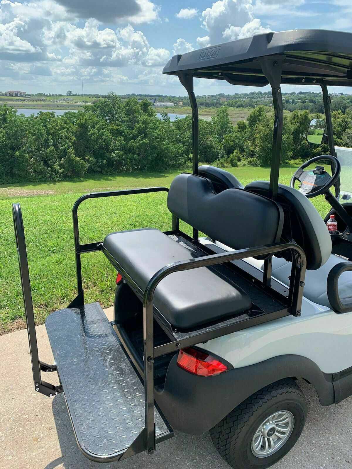 For Club Car Precedent Golf Cart Flip Folding Rear Back Seat Kit - Black Seats