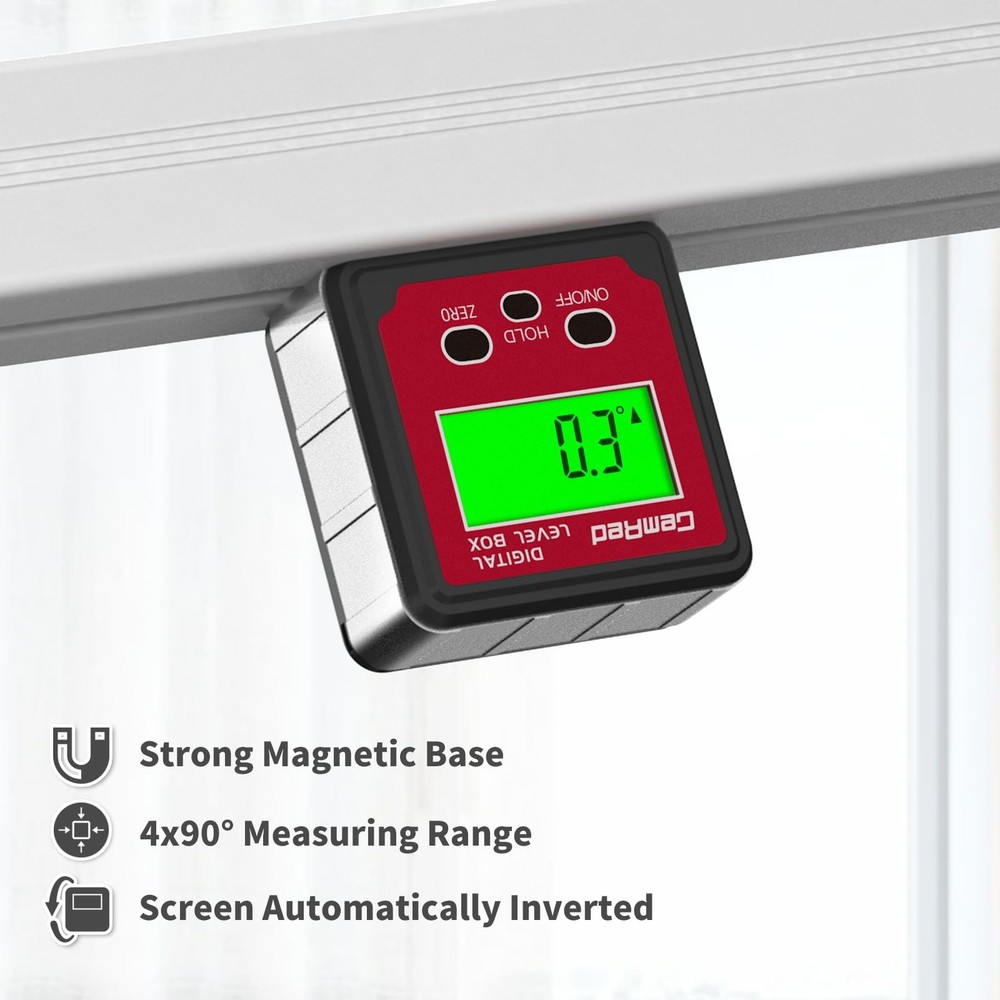 Digital Angle Gauge, Aluminum, Hold Function, Protractor, Inclinometer, Bevel