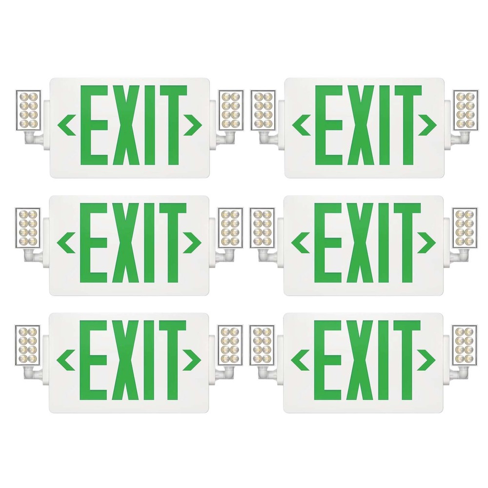 UL Listed- 6 Packs Green Exit Signs with Battery Backup Combo Exit Lights.