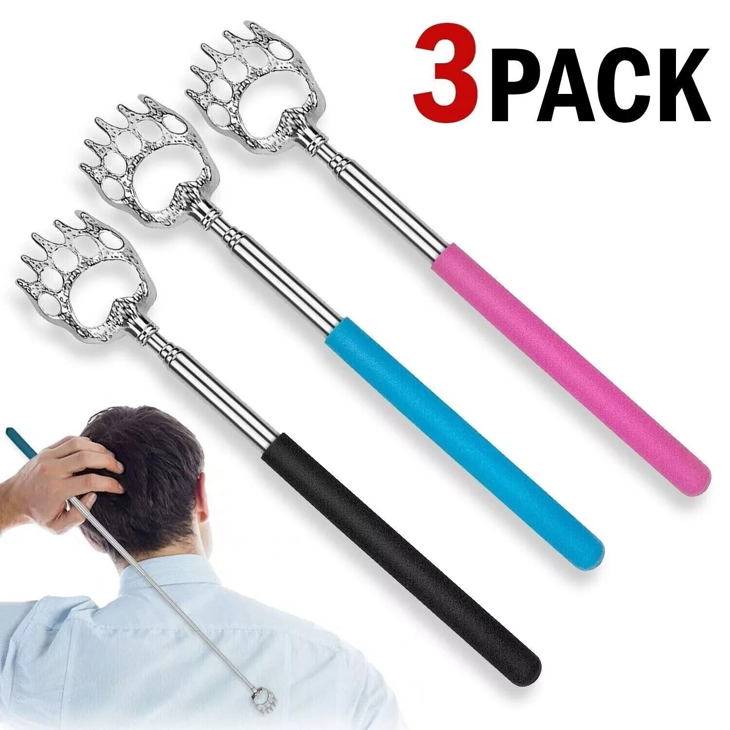 3 Pack Metal Back Scratcher Back Extendable Massager  Bear Claw Telescopic New