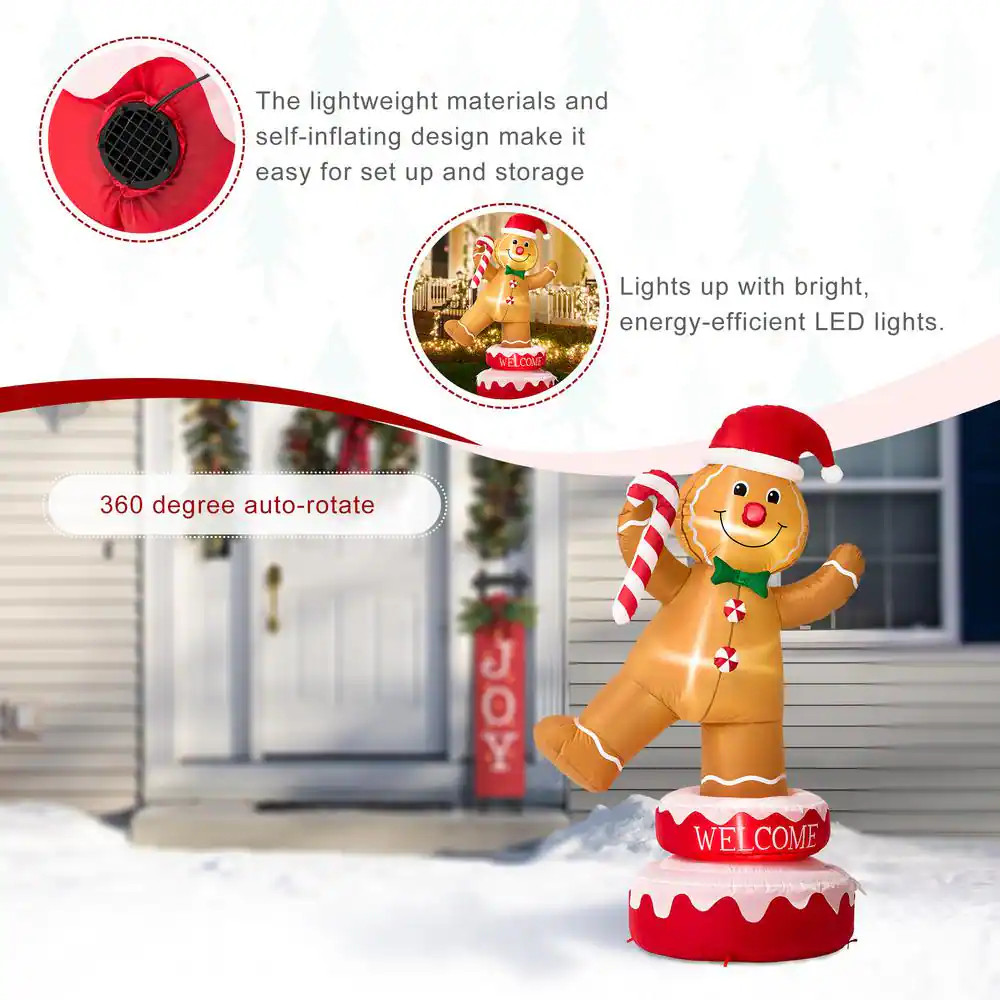 6 Ft. Lighted Inflatable Rotating Gingerbread Man Decor