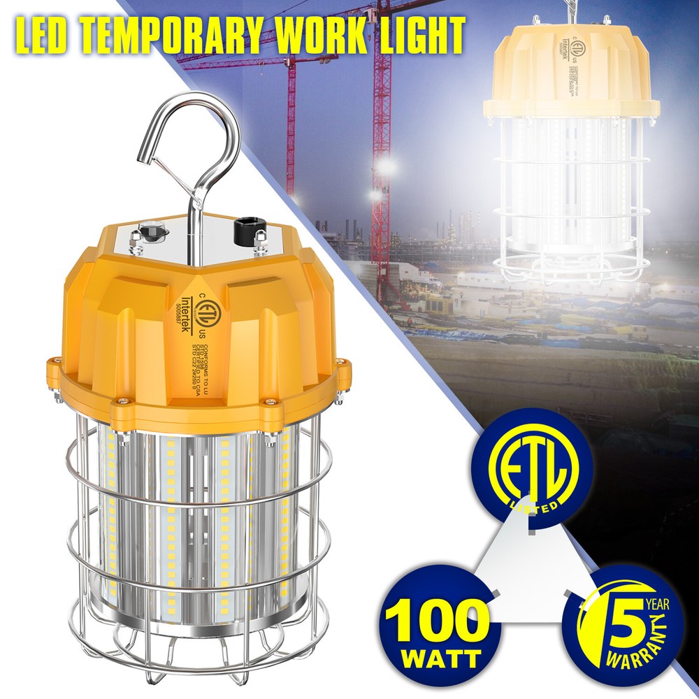 Portable 100W LED Temporary Work Light Warehouse Construction Highbay Lamp 5000K