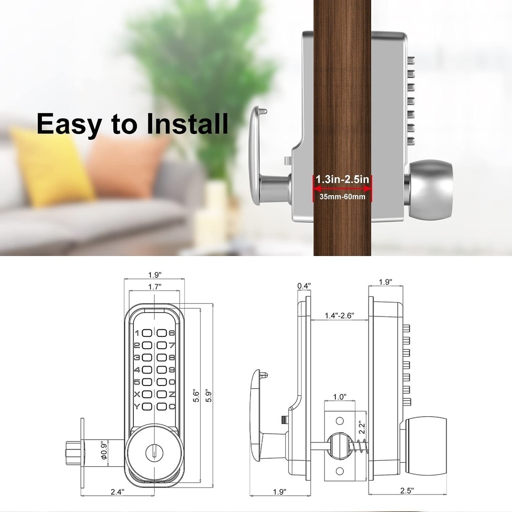 Mechanical Keyless Door Lock - No Electronic,Keypad Door Lock with Handle, Ea...