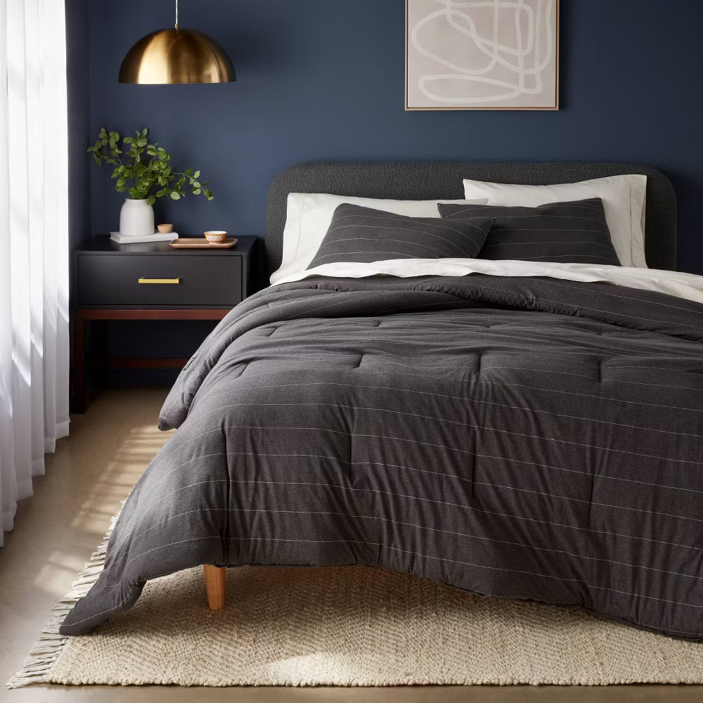 3pc King Jersey Comforter and Sham Set Dark Gray - Threshold: Knitted,