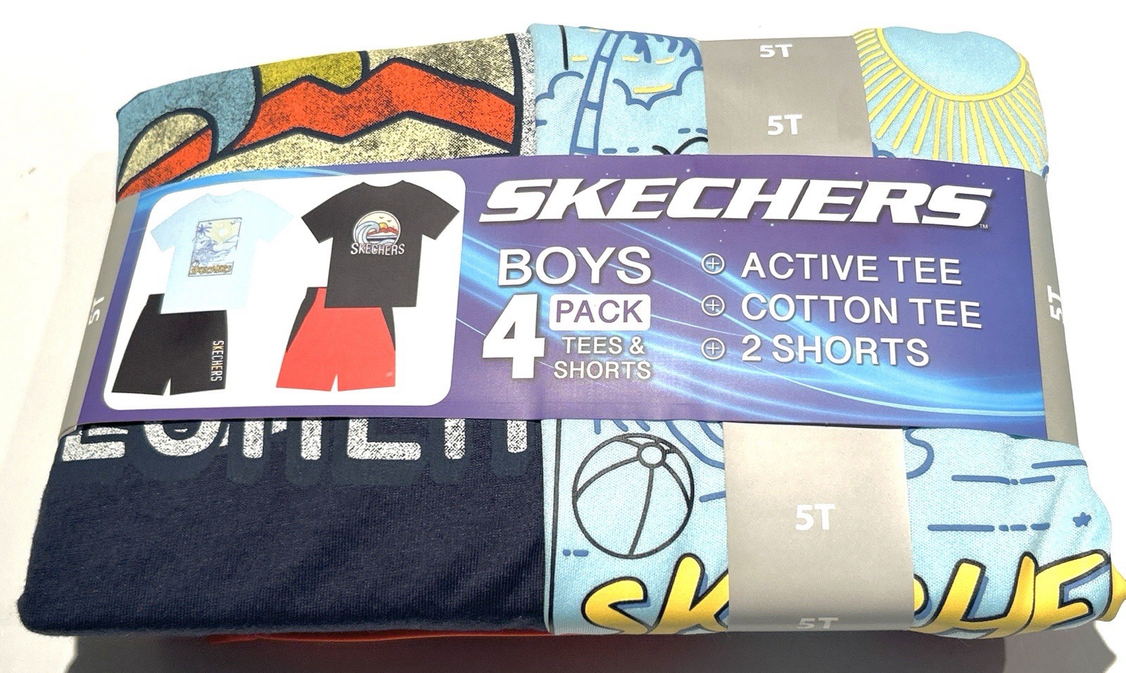 Skechers Boys Size 5T Active Cotton Outfit Set, 2 Tees 2 Shorts