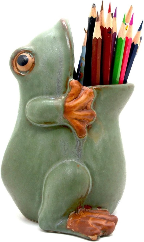 Whimsical Ceramic Frog Planter - 7" Multi-Functional Candy Dish & Pencil Holder