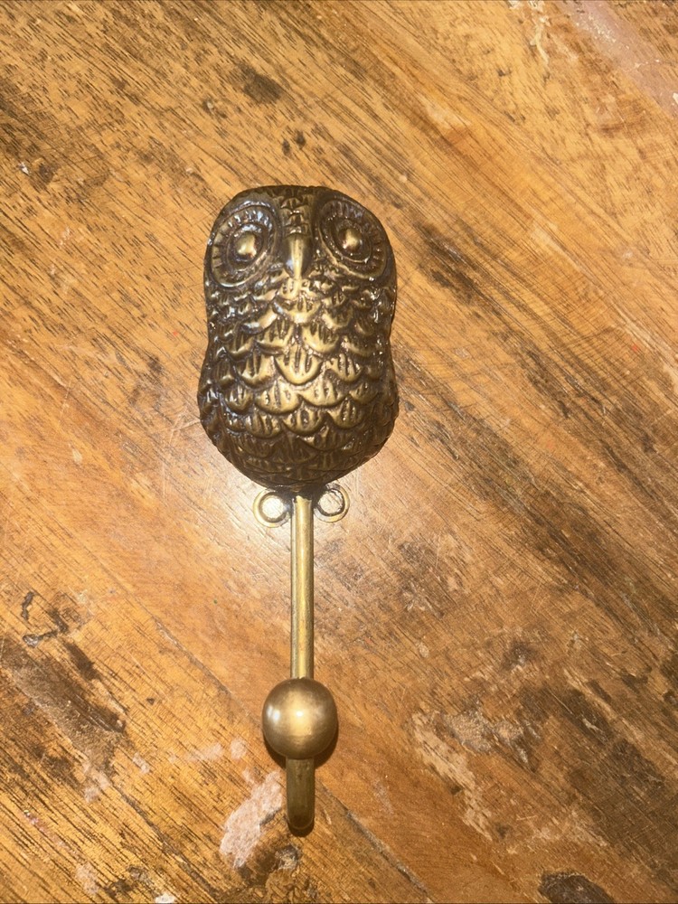 Antique brass owl hook hanger