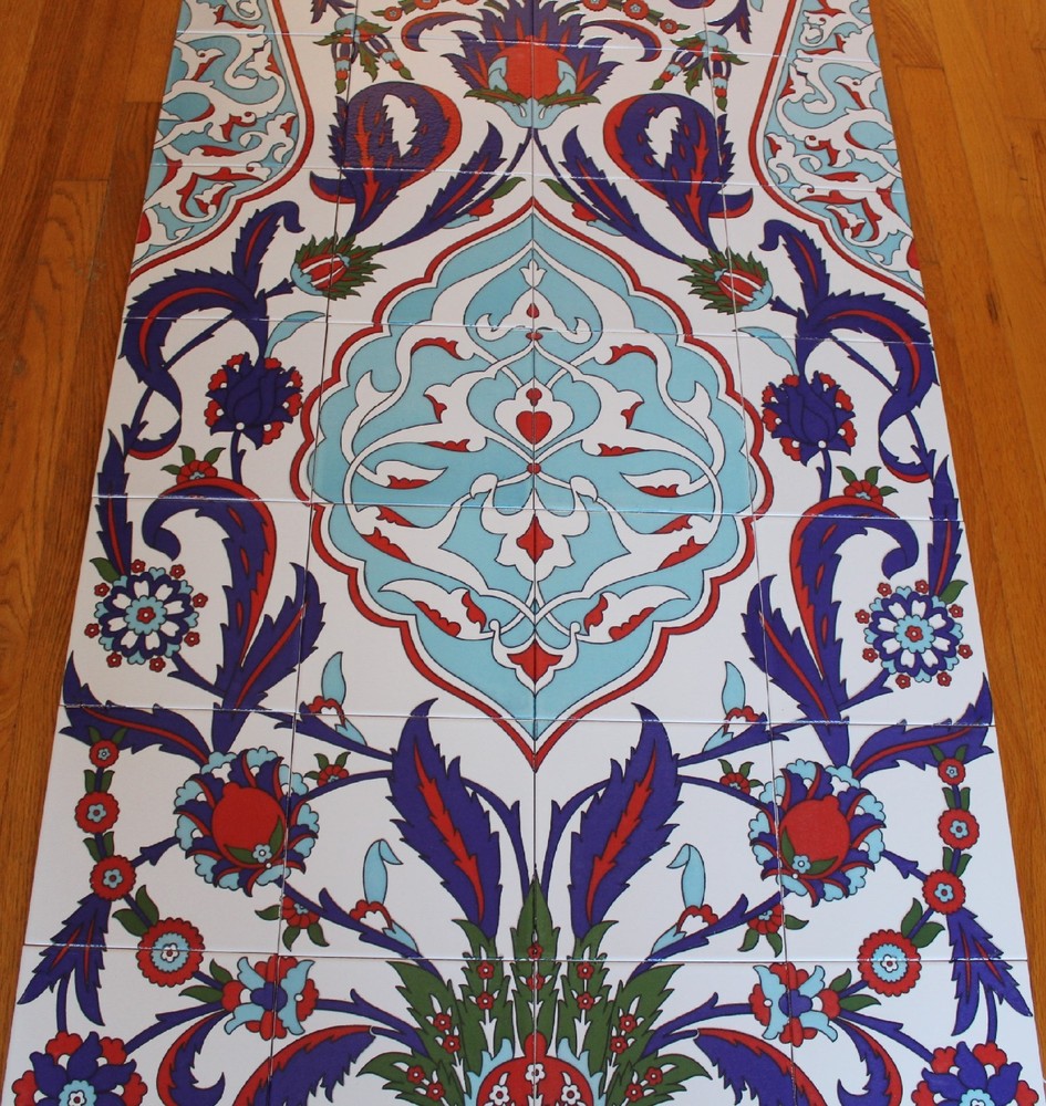 Turkish 32"x71" Iznik Floral Pattern Handpainted Ceramic Tile PANEL Mural