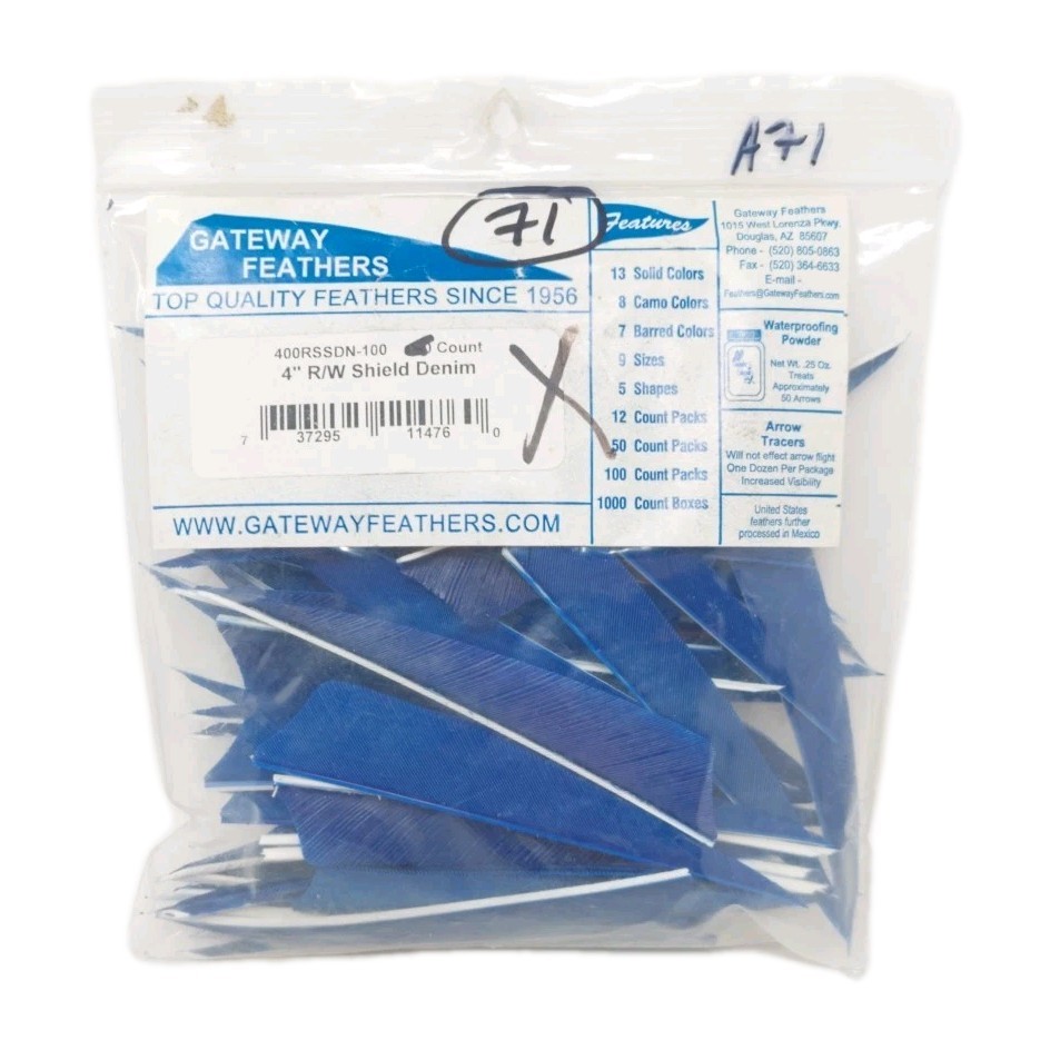 71 Count Gateway Archery Arrow Feathers 4" Right Wing: Shield Denim Blue