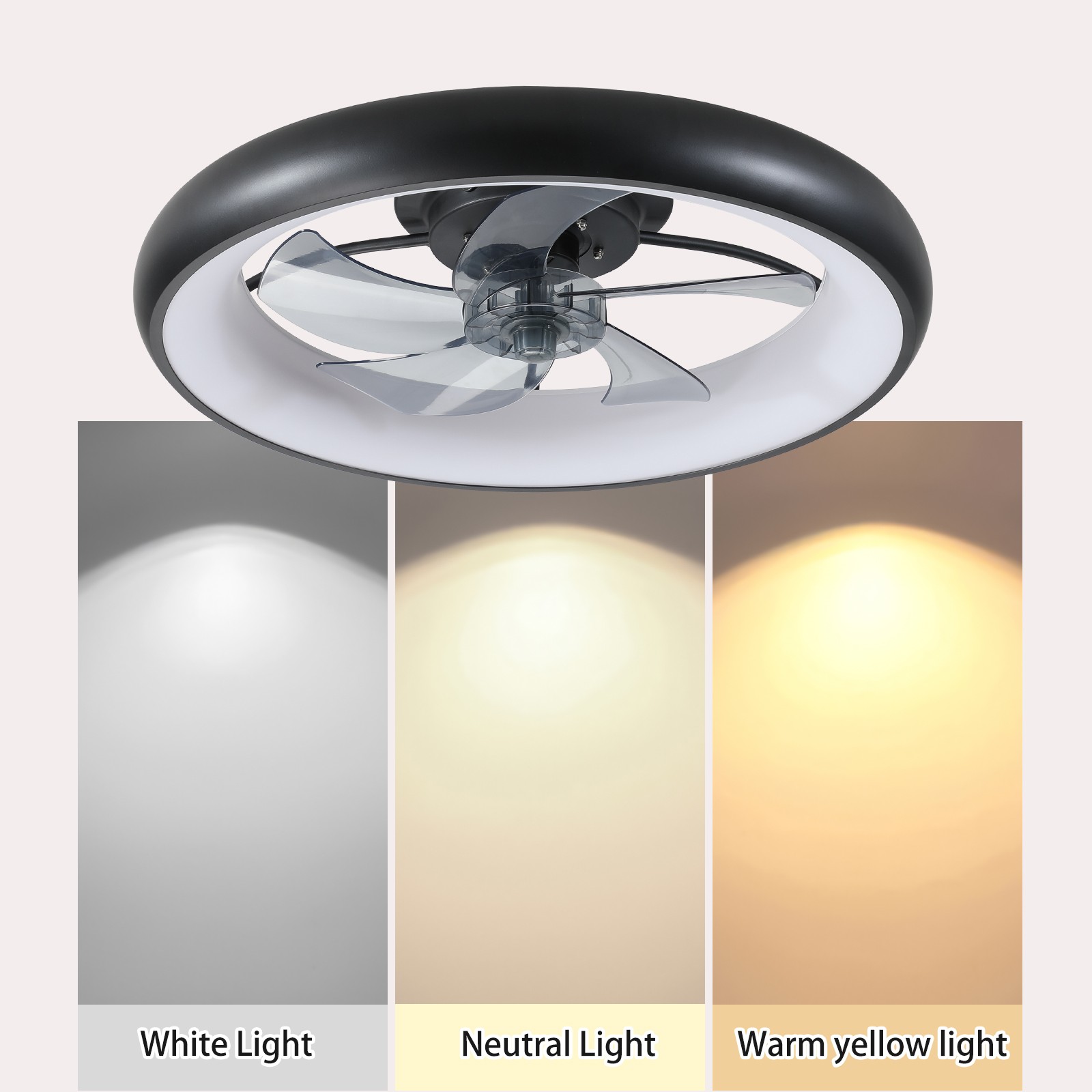 Black LED Modern 22 inch Ceiling Fan Light Flush Mount w APP Remote Control Kit