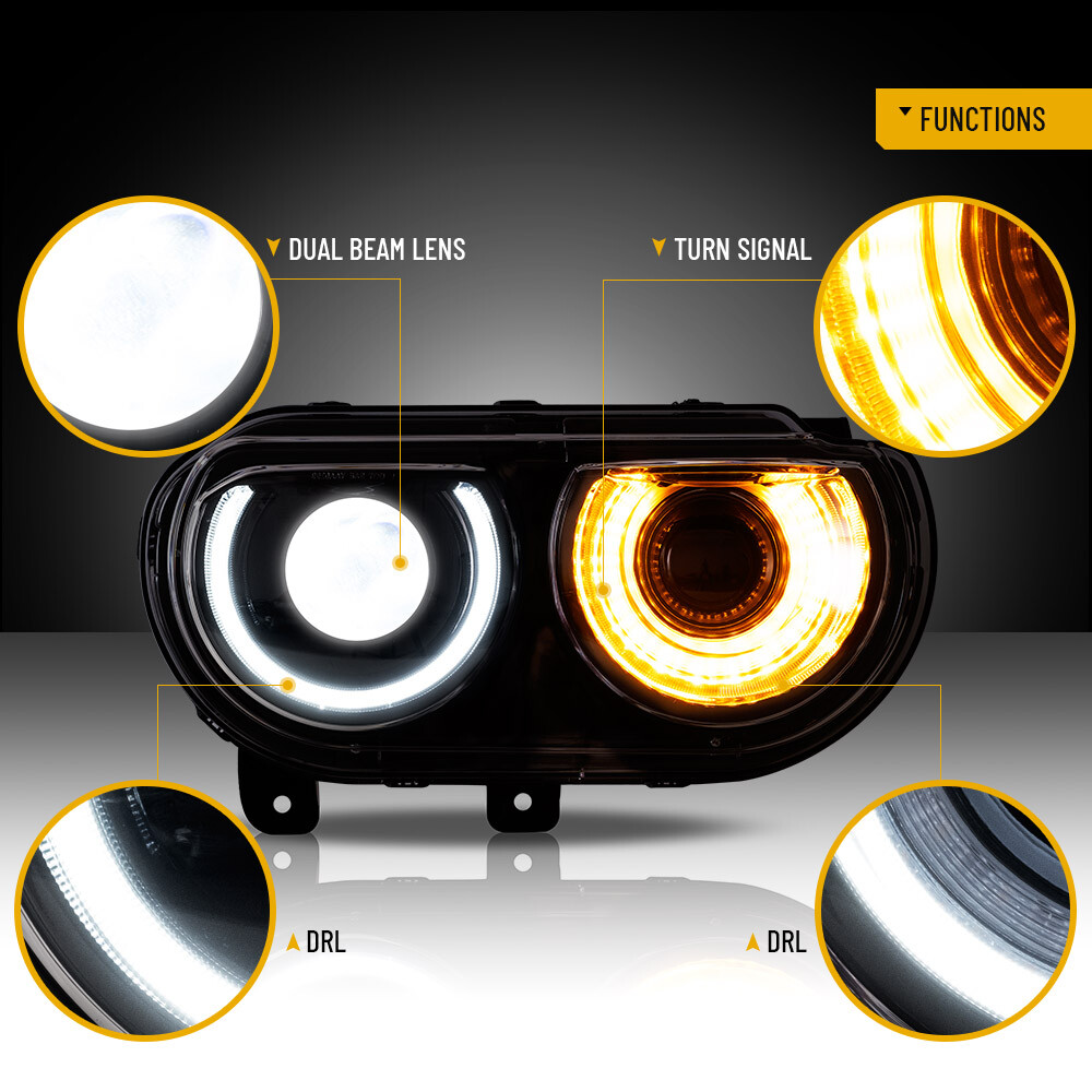 VLAND For Dodge Challenger SXT RT SRT 2008-2014 Projector Headlights Assembly