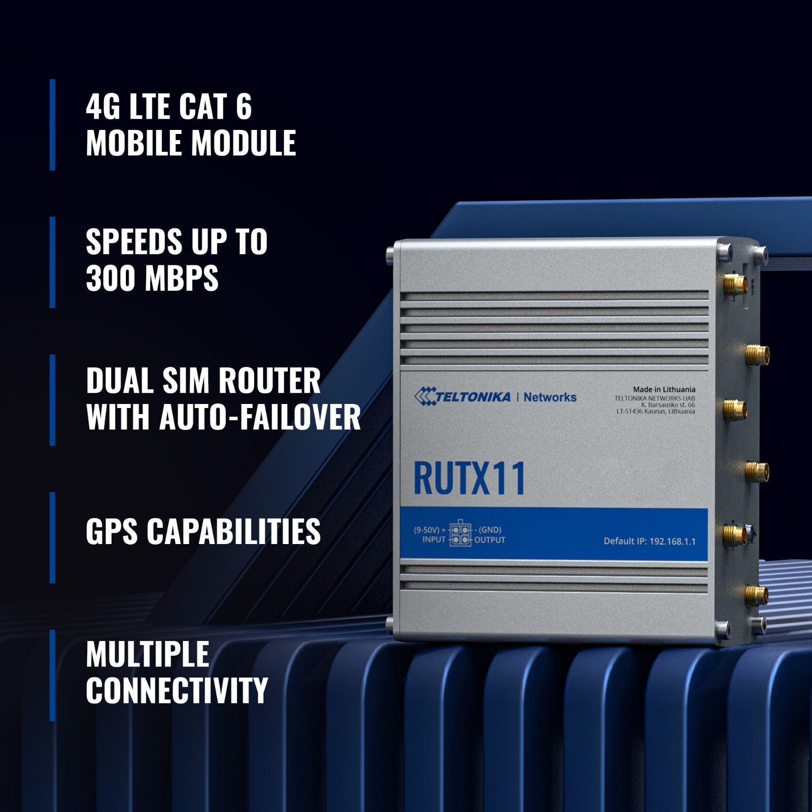 Teltonika RUTX11 LTE Wifi Cellular Router - 4G LTE (CAT6) TELRUTX11100400