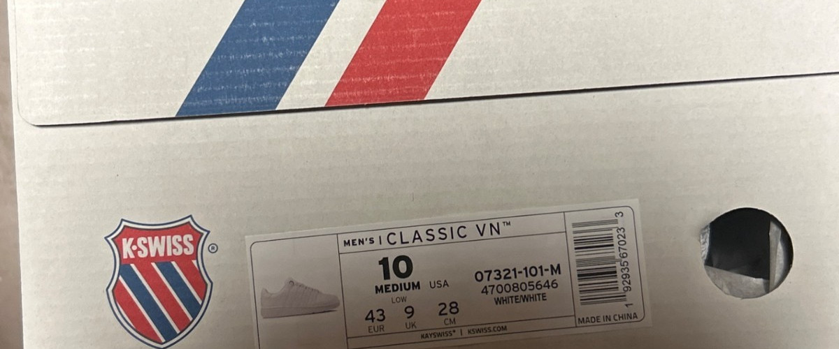 K-Swiss Classic VN White Sneakers Men’s Size 10 Leather Casual Shoes 07321-101