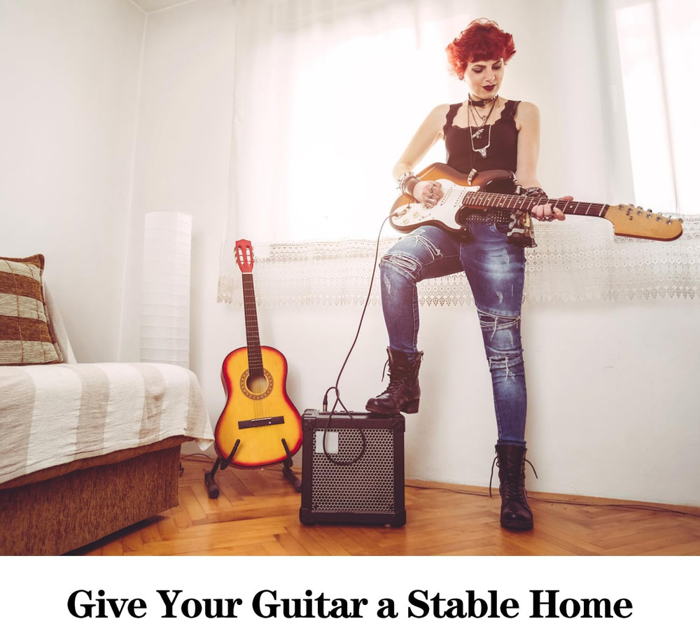 1 Pack Guitar Stand, A-Frame Folding Stand with Non-Slip Black