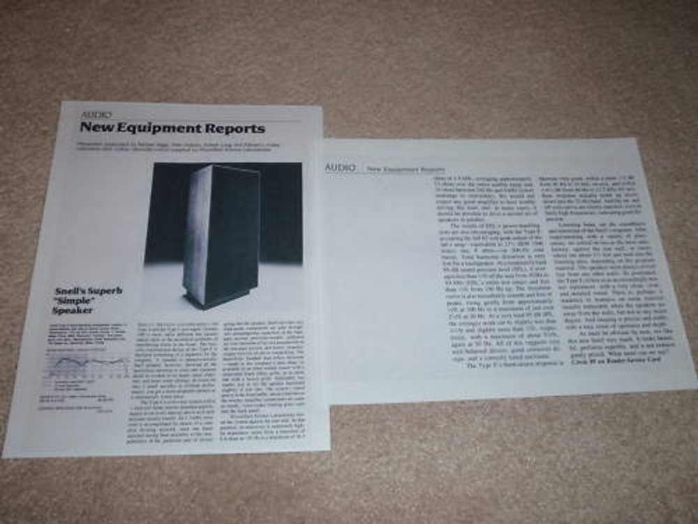 Snell Type E Speaker Review, 1983, 2 pgs, Full Test