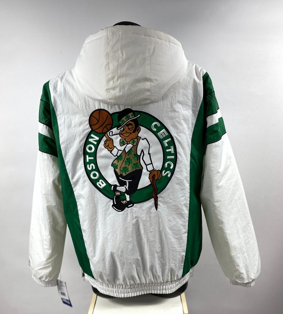 Celtics Jacket Boston Starter Hooded Half Zip Pullover WHITE 3X 4X 5X 6X