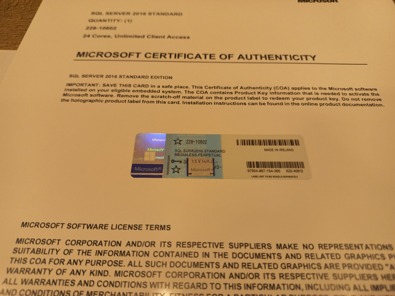 Microsoft SQL Server 2016 Standard 24 Core License unlimited User CALs 228-10602