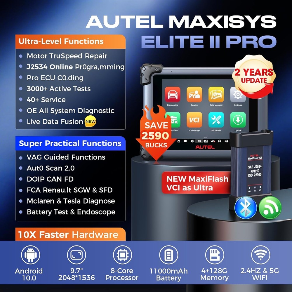Autel Scanner MaxiSys Elite 2 PRO, 2026 Elite II PRO Programming 2-Year Update