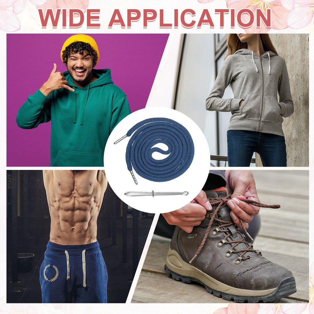 6 Pcs Hoodie Strings Drawstring Cords with Easy Threader (Dark Blue)