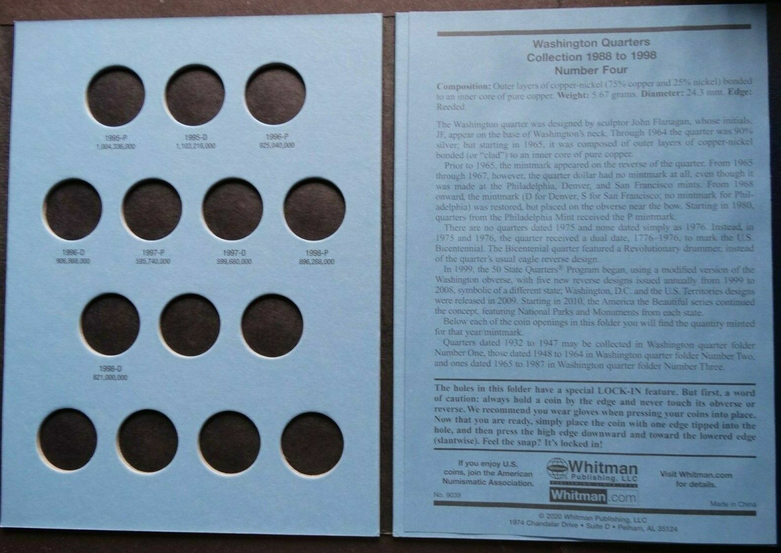 Set of 4 - Whitman Washington Quarters Coin Folders Number 1-4 1932-1998 Book