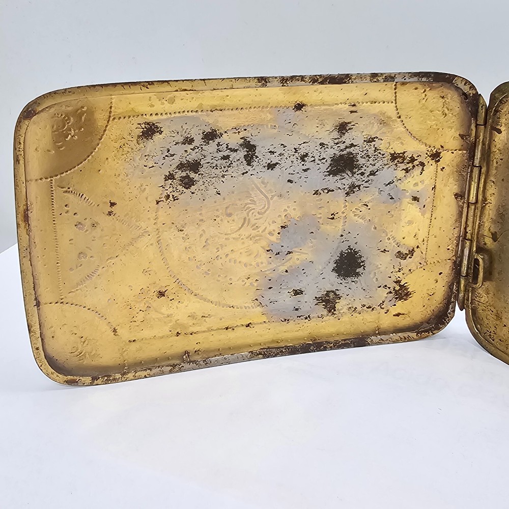 antique spain toledo cigar vesta case damascene dragon rectangular