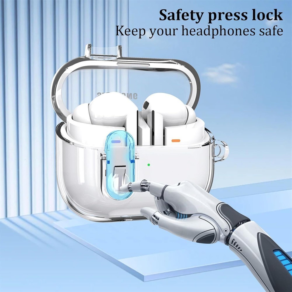 For Samsung Galaxy Buds 3 /3 Pro Shockproof Clear Secure Lock Case with Keychain