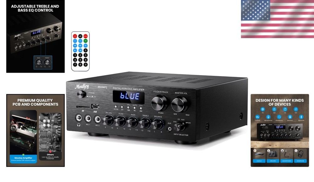 Karaoke Ready Bluetooth Stereo Receiver with USB/SD/AUX Inputs & Echo Control