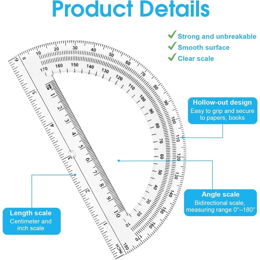 Clear Plastic Protractor 6 Inch 180 Degrees Math Geometry Tool for Students