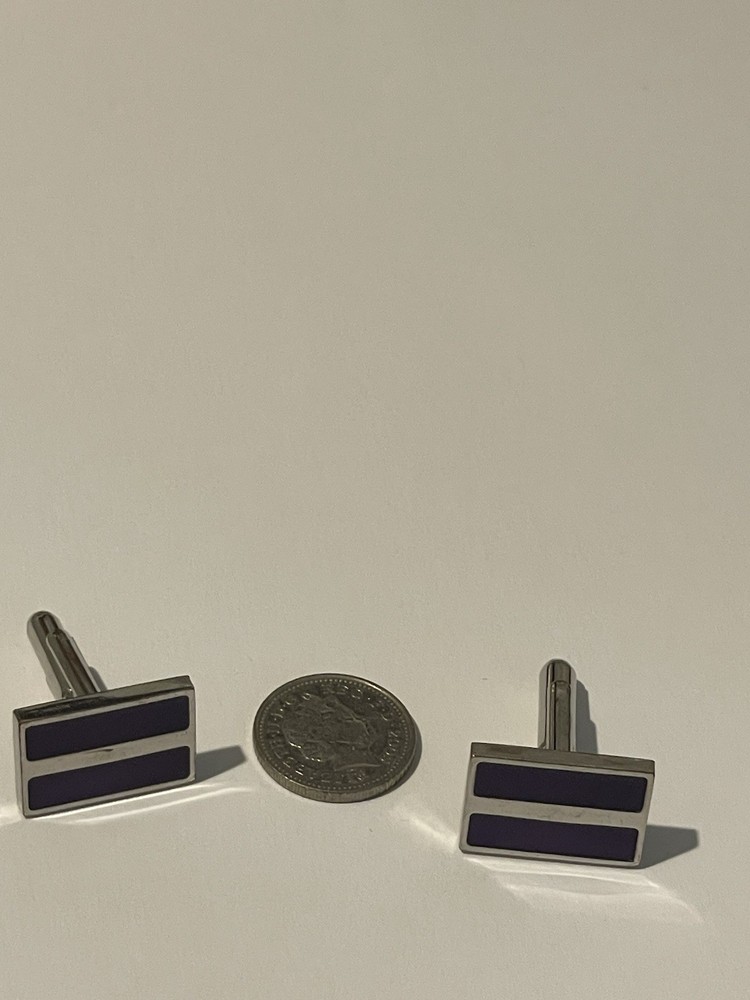 Men’s Cufflinks Silver-tone Purple Lined Front, Rectangular Bullet Back