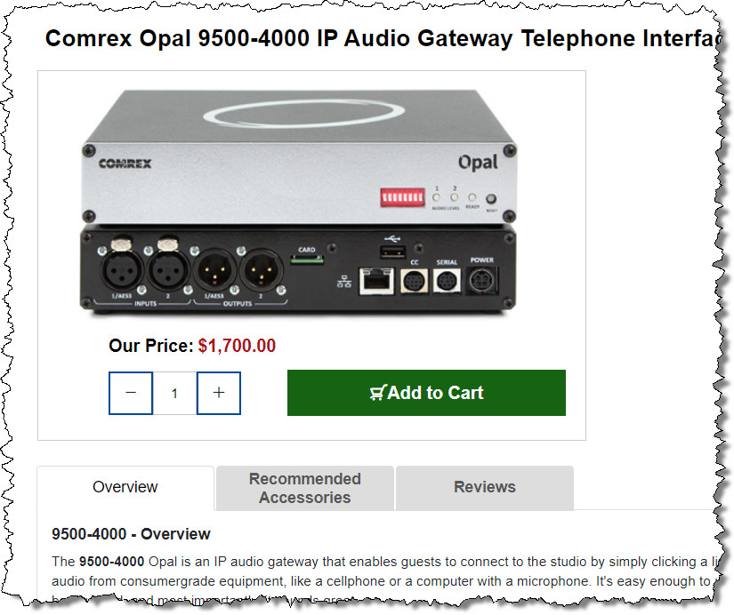 Comrex Opal Broadcast Digital Wideband Codec 2-Line Opus Audio Over IP Endpoint