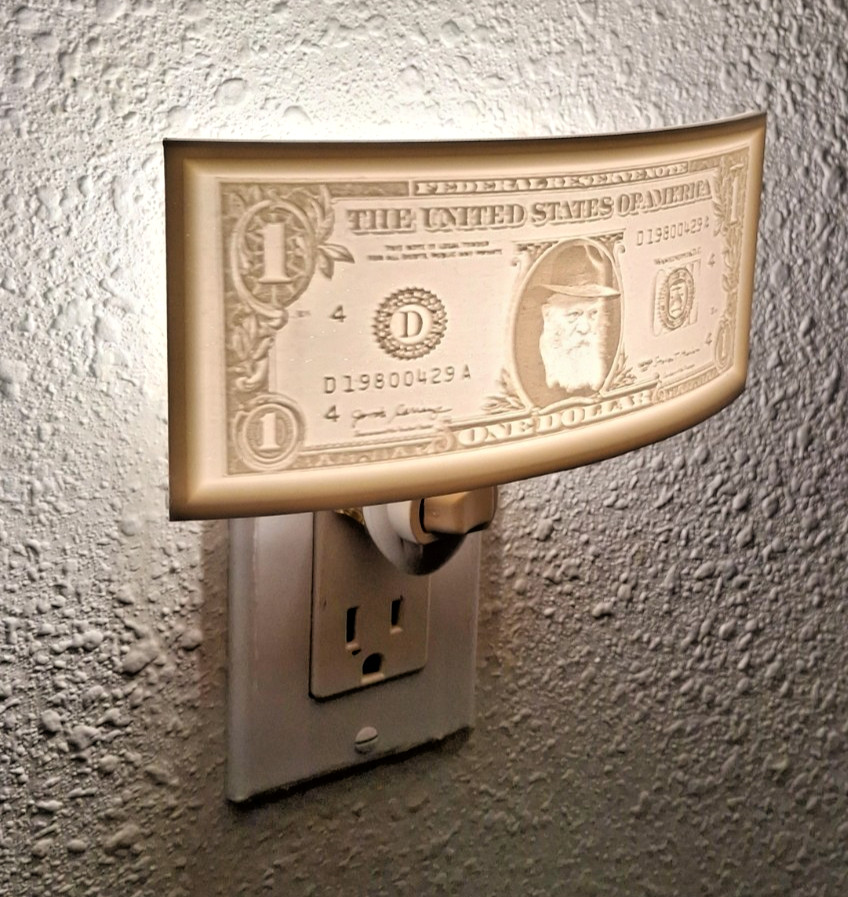 NIGHT LIGHT 3D PRINTED REBBE DOLLAR BILL LED SWITCH DOLLAR SIZE