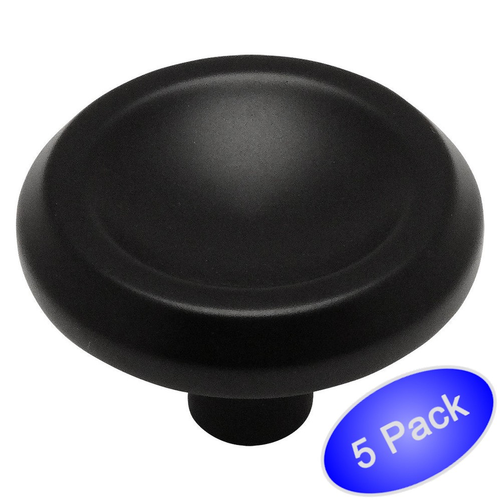*5 Pack* Cosmas Cabinet Hardware Flat / Matte Black Round Knobs #4623FB