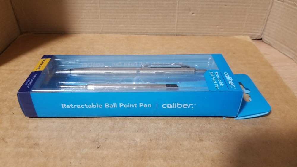 Caliber Retractable Medium Point Black ink BallPoint Pen & Refill, Damaged pack