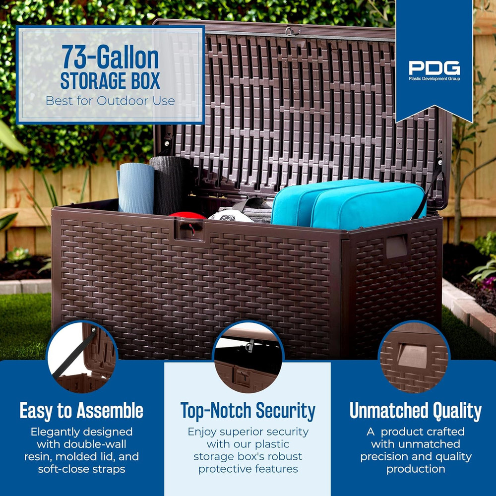 Outdoor Storage Deck Box, Standard Closure, 73 Gallon, Java