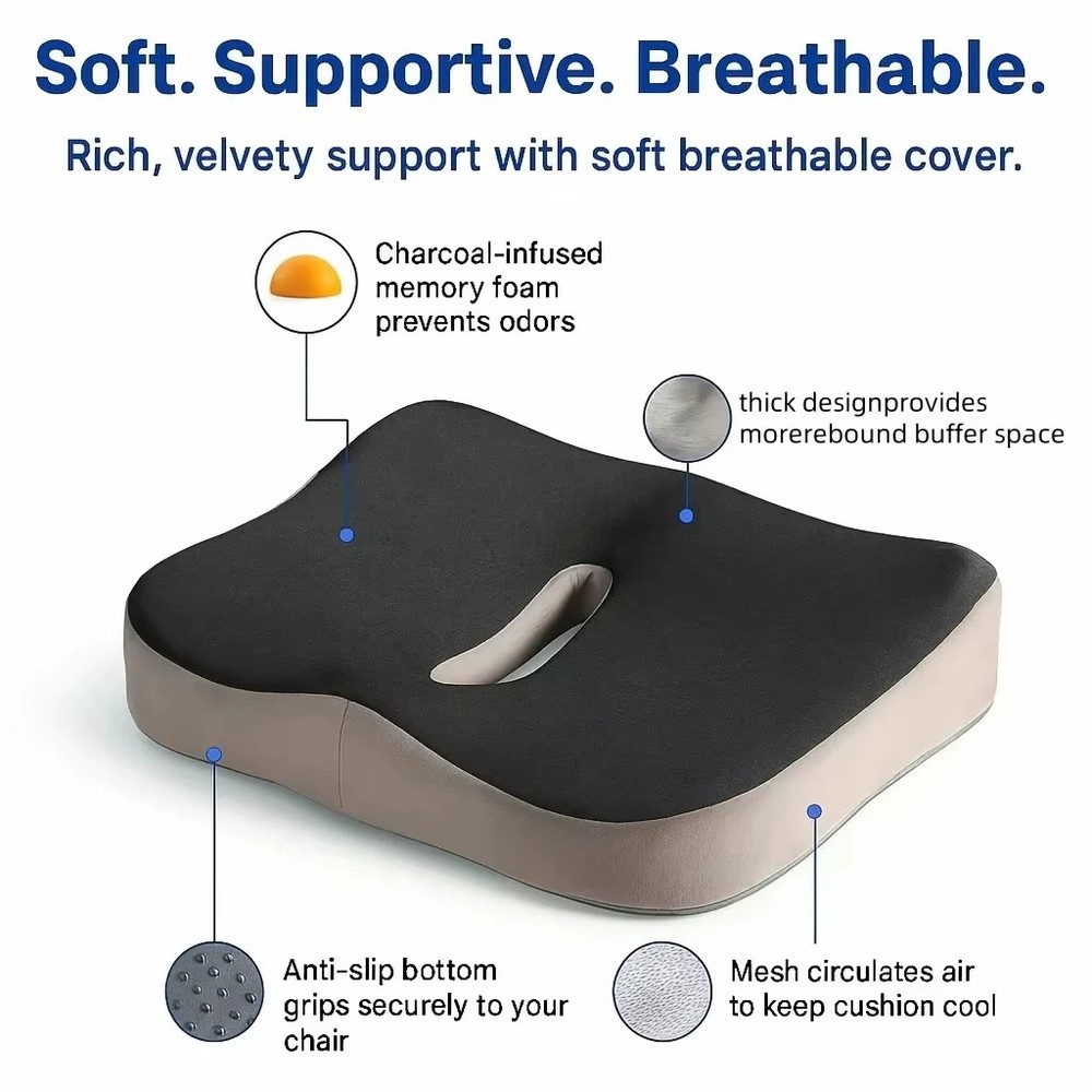 1pc Memory Foam Seat Cushion - 3D Ergonomic Support