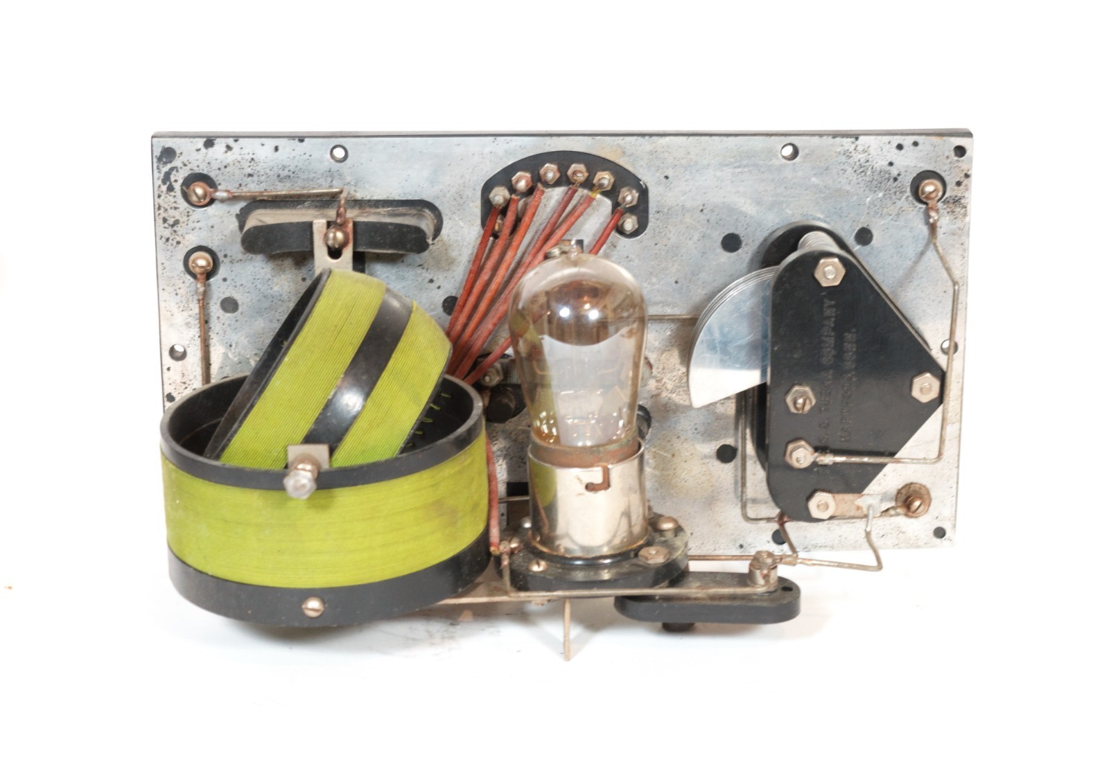 Excellent 1922 Tuska 224 Radio w/Kellogg Headset & Amber Glass 201 Tube * Works