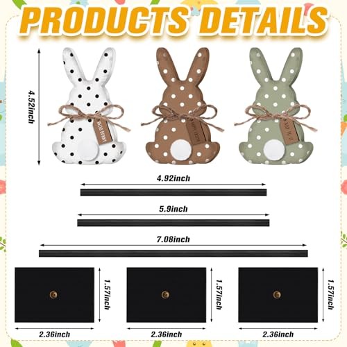 3 Pcs Easter Bunny Table Decorations Wooden Bunny Tabletop Decor Rustic Dot