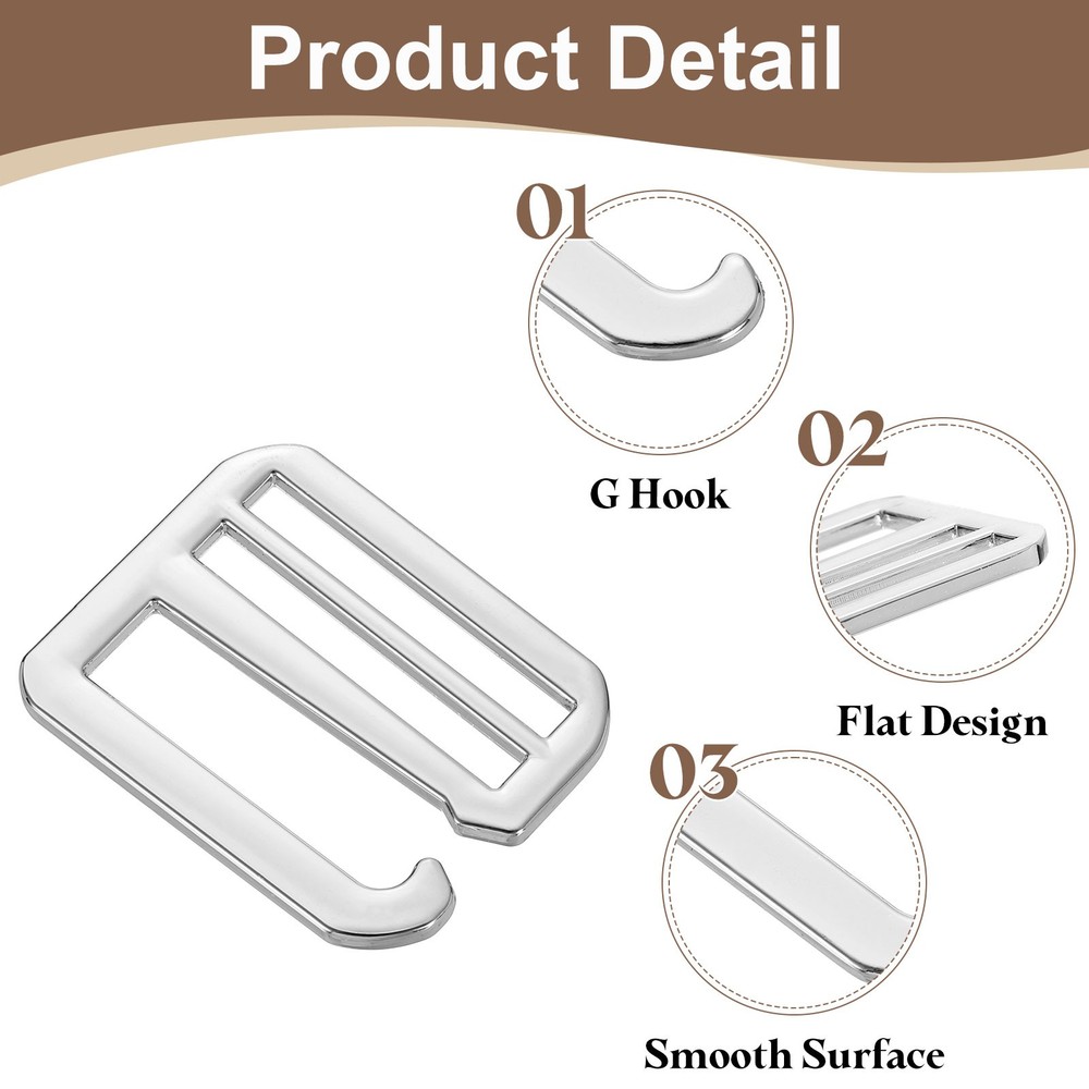 2Pcs G-Hook Webbing Buckles, 38mm Flat Tri-Glide, Gray