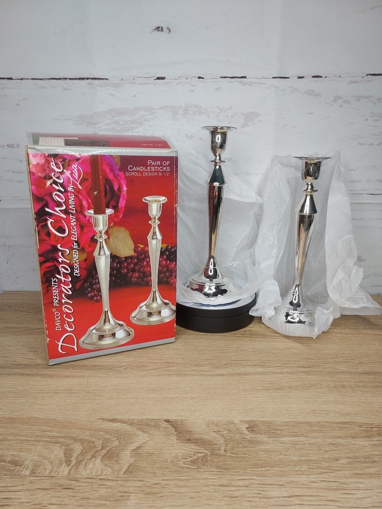 Davco Silverplate Taper Candle Candlesticks Elegant Scroll Design Table Decor