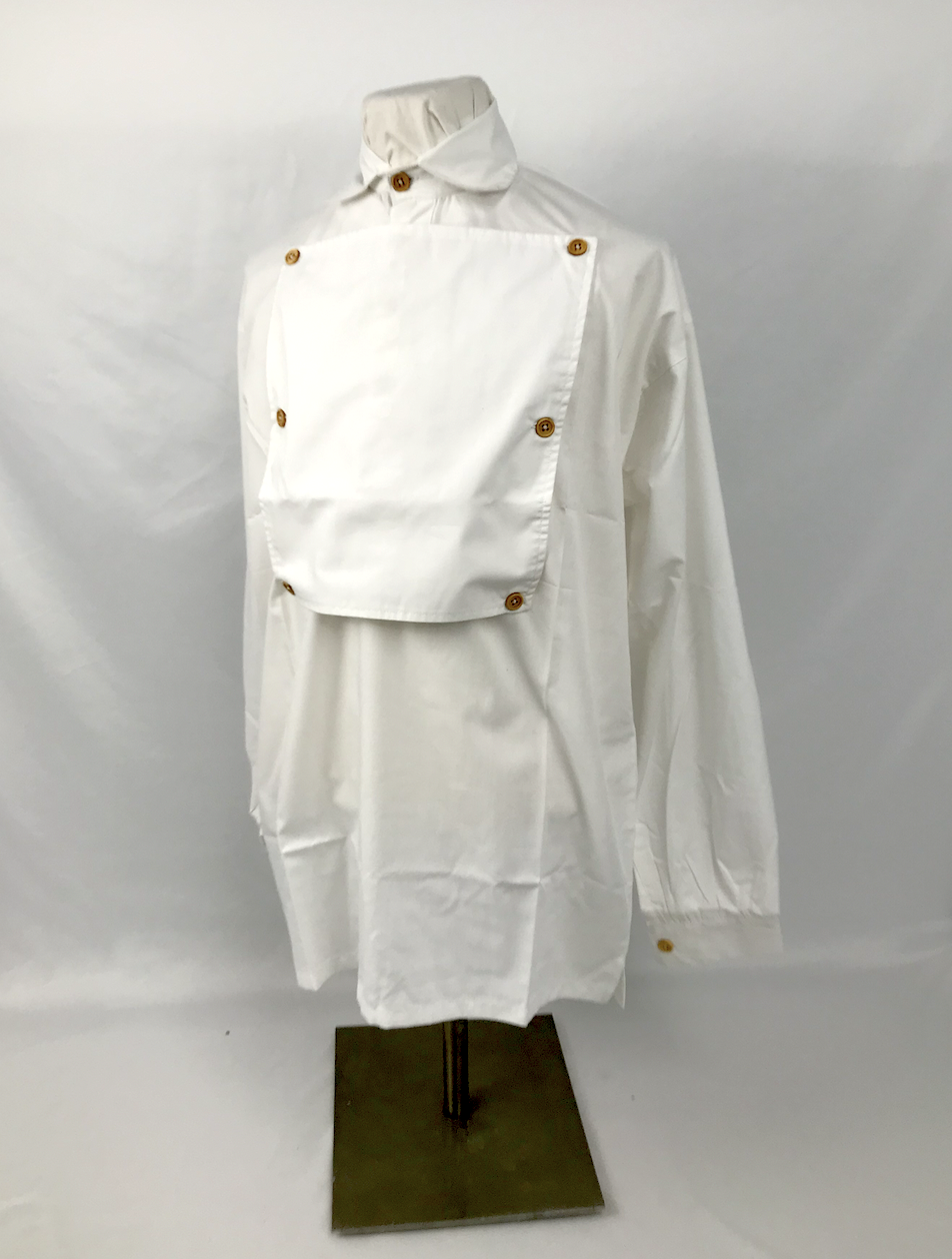 White Bib Front Firemans Shirt Wood Buttons- Reenactment, Civil War - Size XXXL