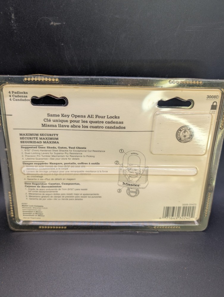 Master Lock 3008D No. 3 Padlock 4 Pack