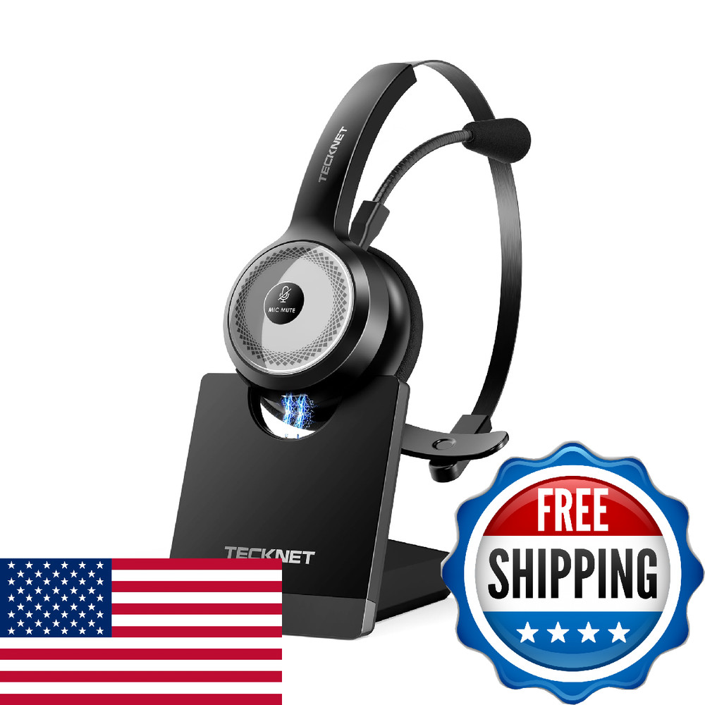 TECKNET Wireless Headset for Work, 40Hrs Worktime AI Noise Cancelling Computer H