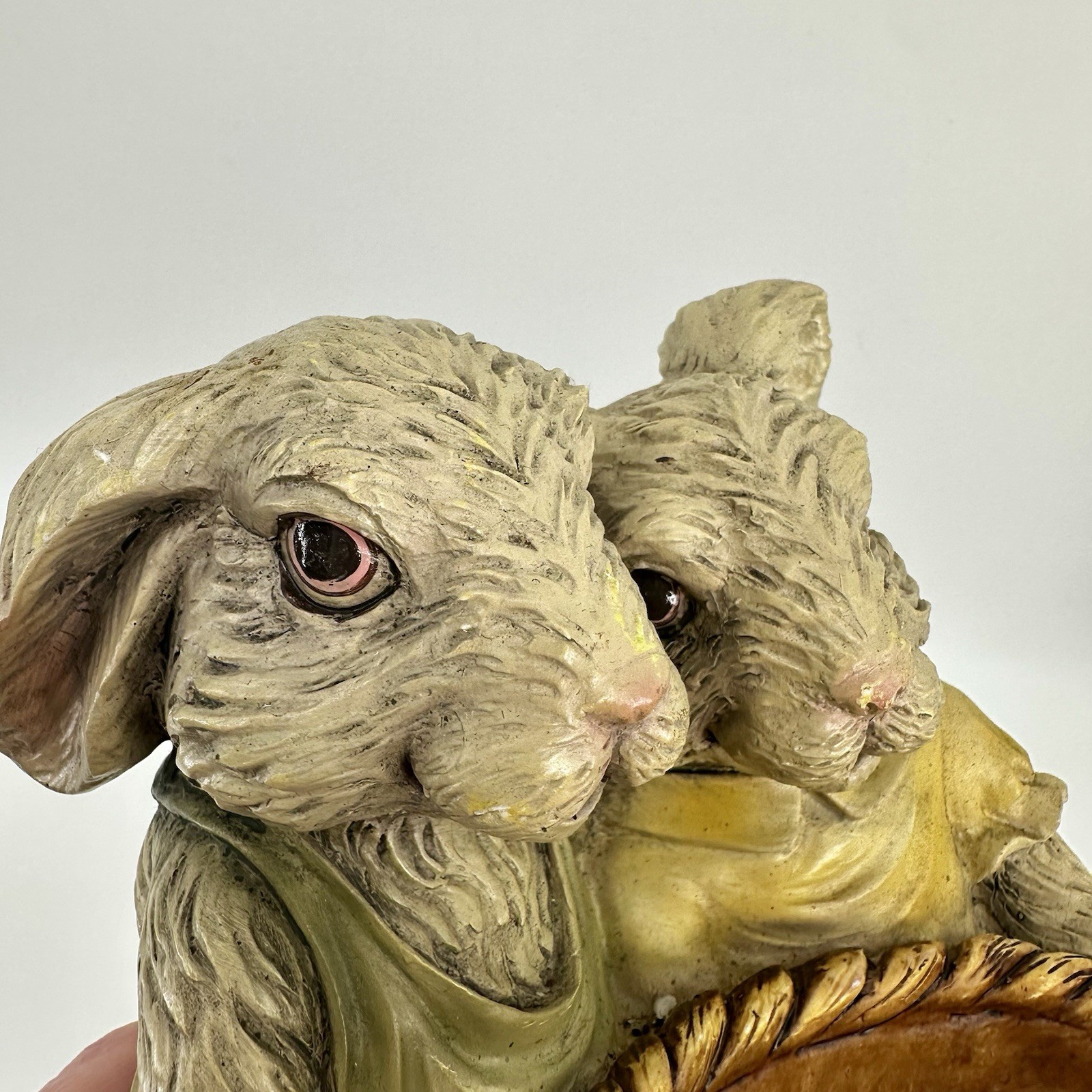 Chrisdon Rabbit Couple Holding Basket Figurine Resin Statue Vintage Easter Decor